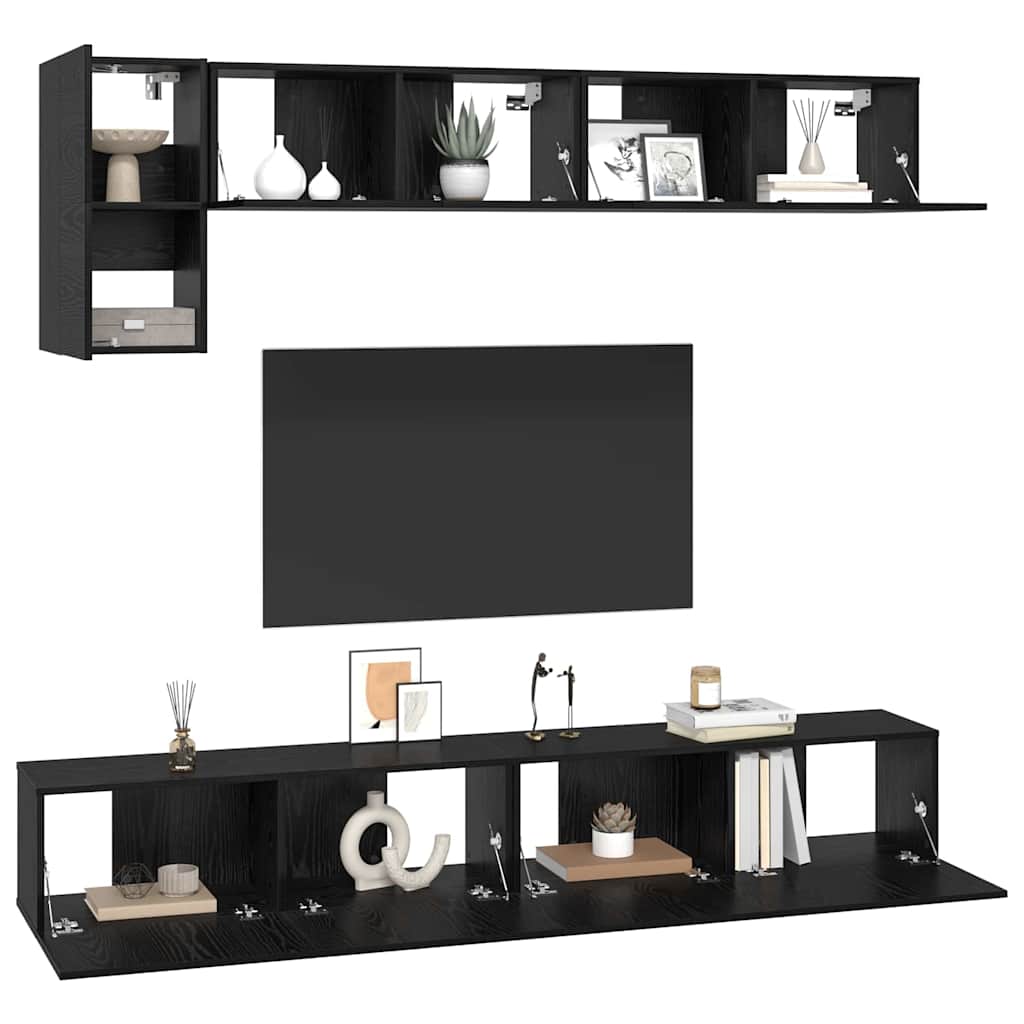 vidaXL Conjunto de mueble de TV 5 pcs Roble Negro Madera de ingeniería - Image 3