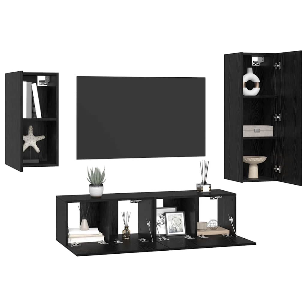 vidaXL Conjunto de mueble de TV 4 pcs Roble Negro Madera de ingeniería - Image 3