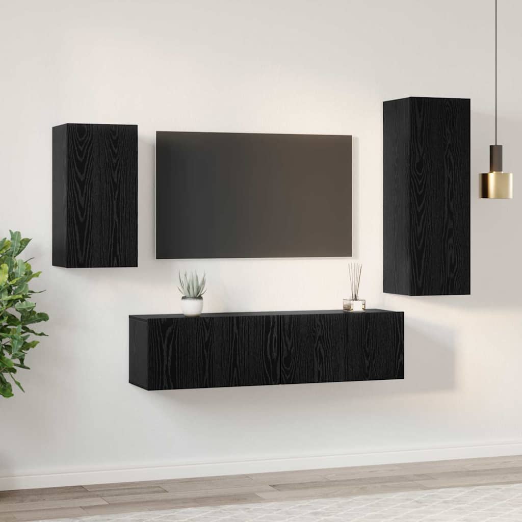 vidaXL Conjunto de mueble de TV 4 pcs Roble Negro Madera de ingeniería - Image 4
