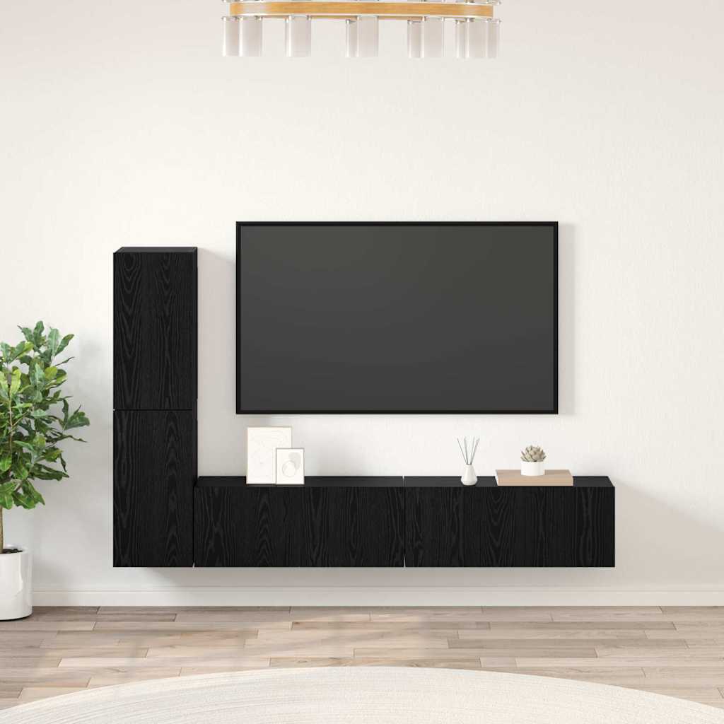 vidaXL Mueble de TV de Pared 2 pcs Roble Negro Madera de ingeniería