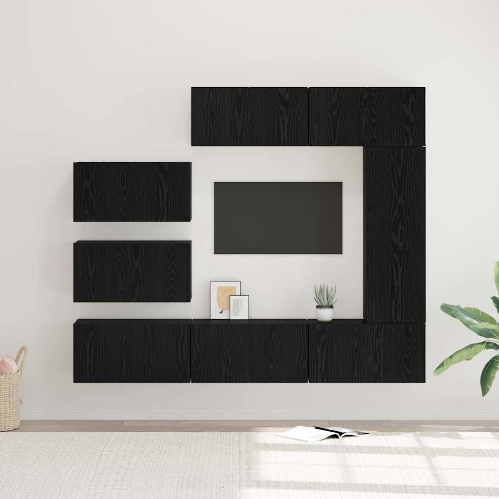 vidaXL Conjunto de mueble de TV 8 pcs Roble Negro Madera de ingeniería