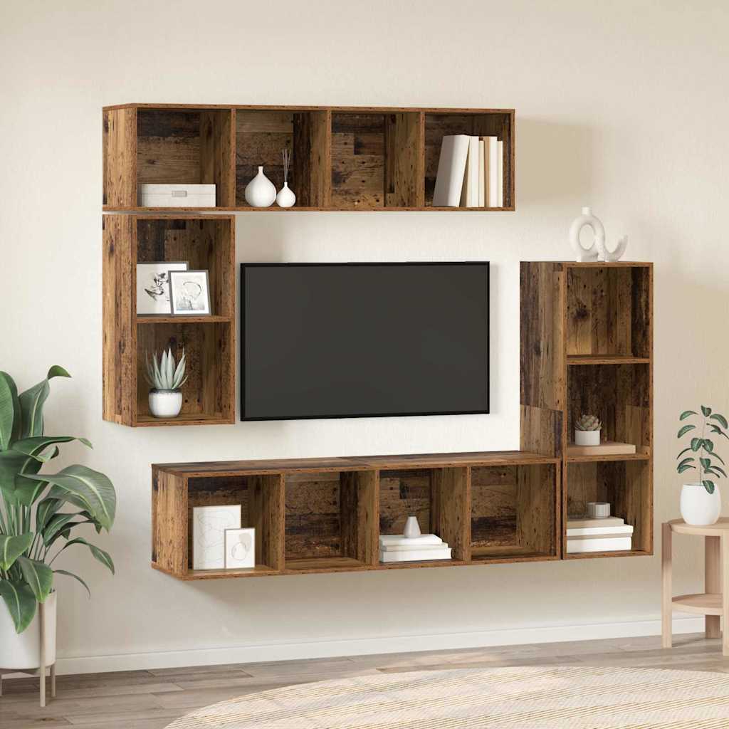 vidaXL Conjunto de mueble de TV Montaje en la pared 4 pcs Madera Vieja
