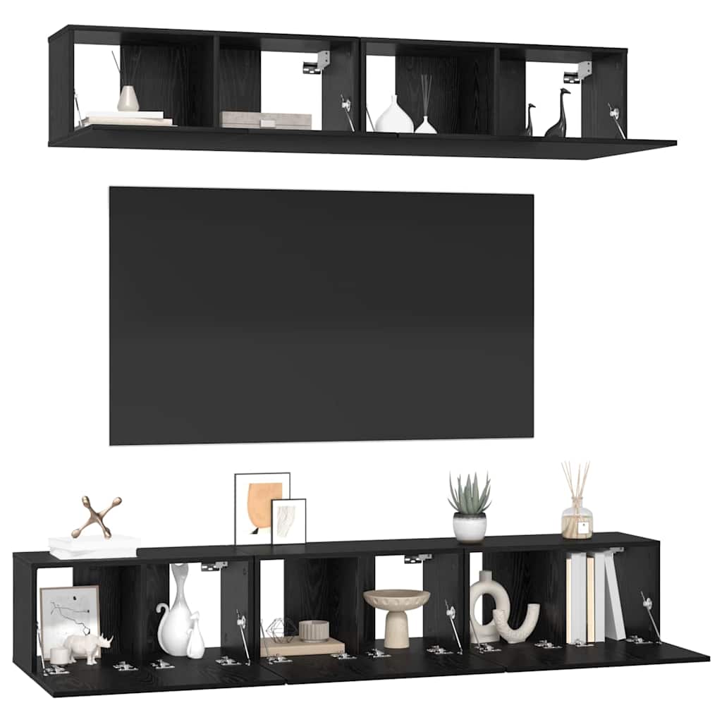 vidaXL Conjunto de mueble de TV 5 pcs Roble Negro Madera contrachapada - Image 3