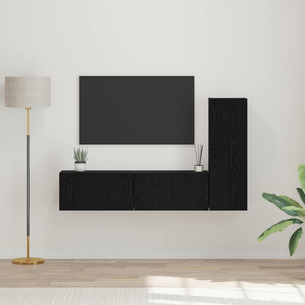 vidaXL Conjunto de mueble de TV 3 pcs Roble Negro Madera de ingeniería