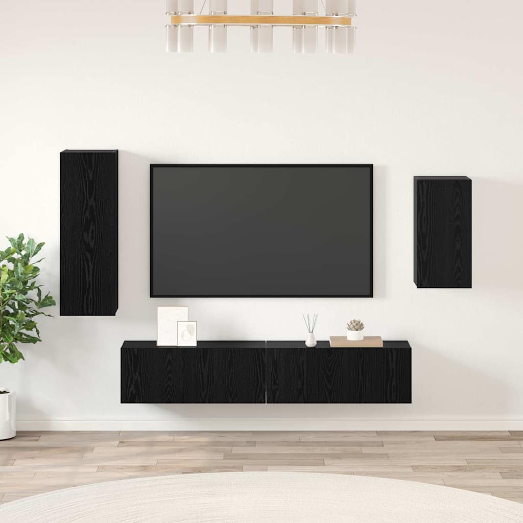 vidaXL Conjunto de mueble de TV 4 pcs Roble Negro Madera de ingeniería