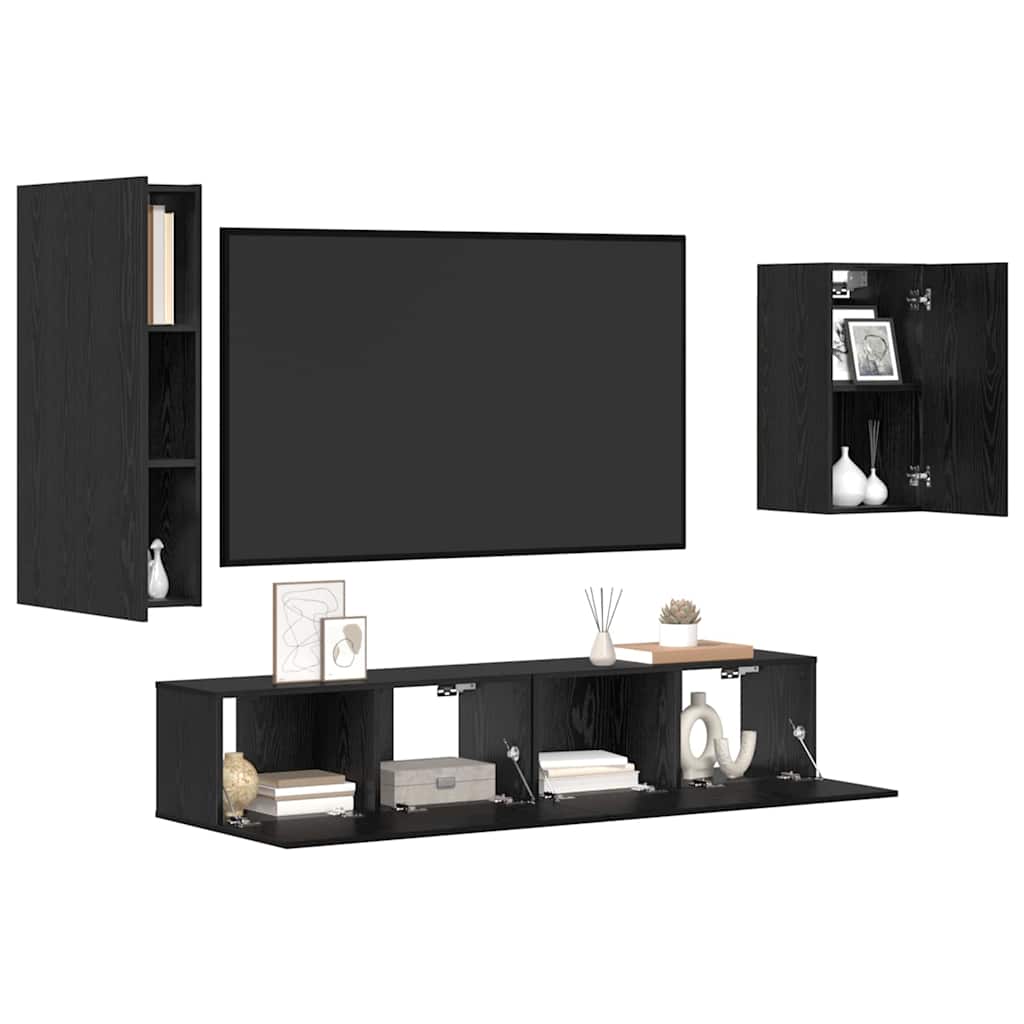 vidaXL Conjunto de mueble de TV 4 pcs Roble Negro Madera de ingeniería - Image 3