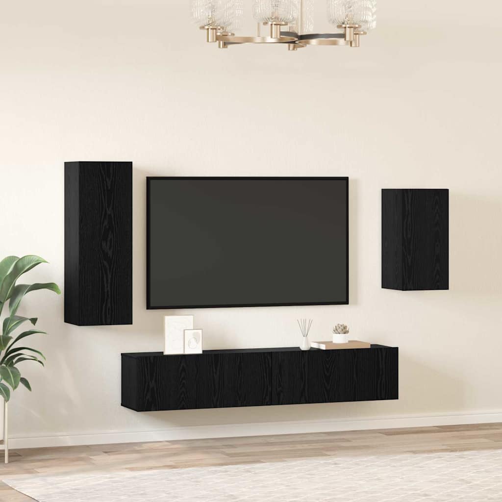 vidaXL Conjunto de mueble de TV 4 pcs Roble Negro Madera de ingeniería - Image 4