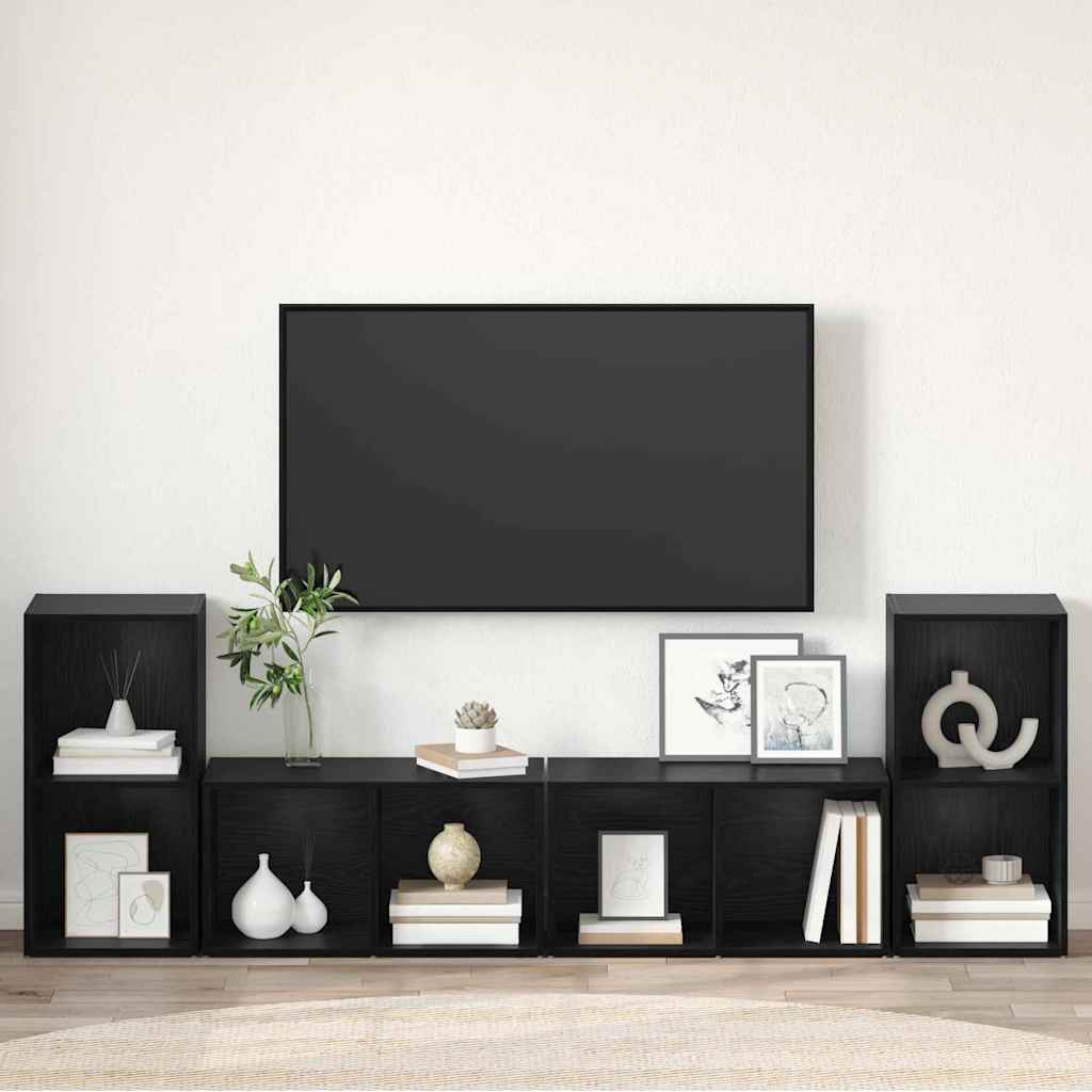 vidaXL Conjunto de mueble de TV 4 pcs Roble Negro 37 x 37 x 72 cm - Image 4