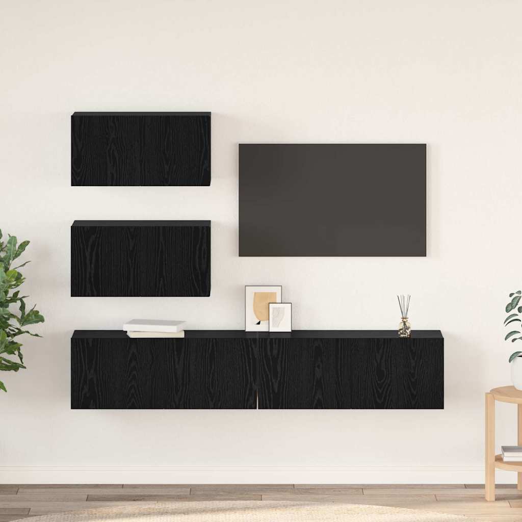 vidaXL Conjunto de mueble de TV 4 pcs Roble Negro Madera de ingeniería