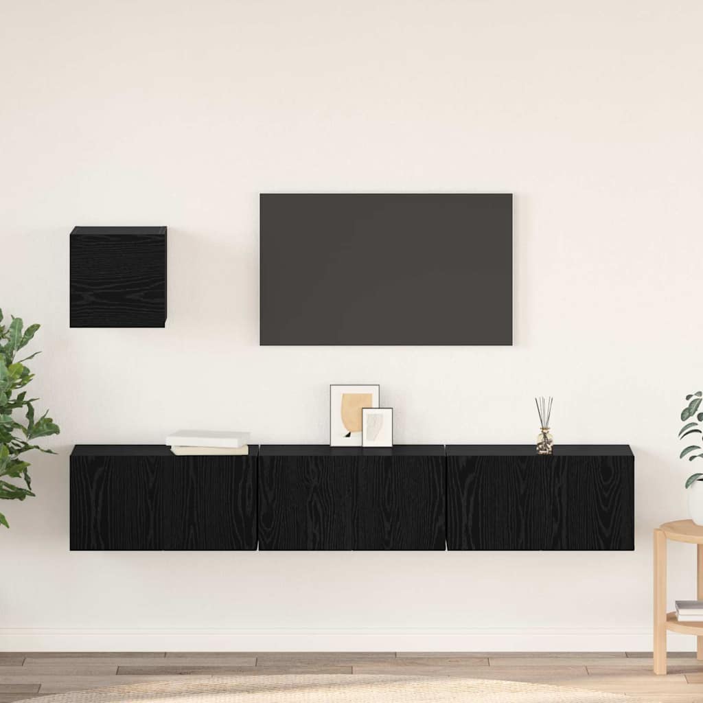 vidaXL Conjunto de mueble de TV 4 pcs Roble Negro Madera de ingeniería