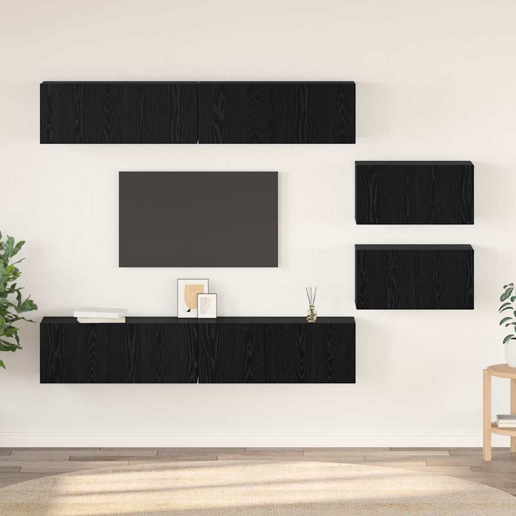 vidaXL Conjunto de mueble de TV 6 pcs Roble Negro Madera contrachapada