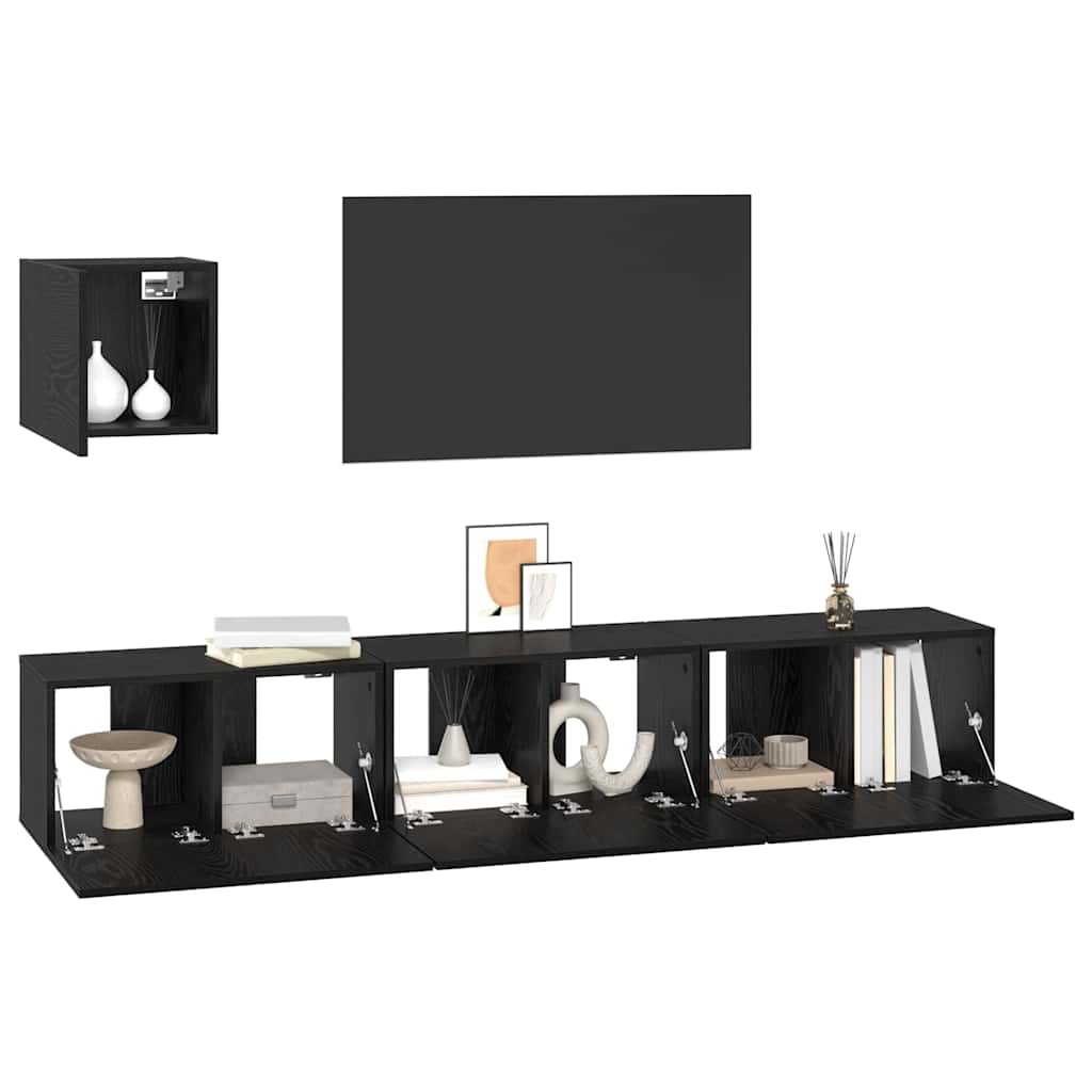 vidaXL Conjunto de mueble de TV 4 pcs Roble Negro Madera de ingeniería - Image 3