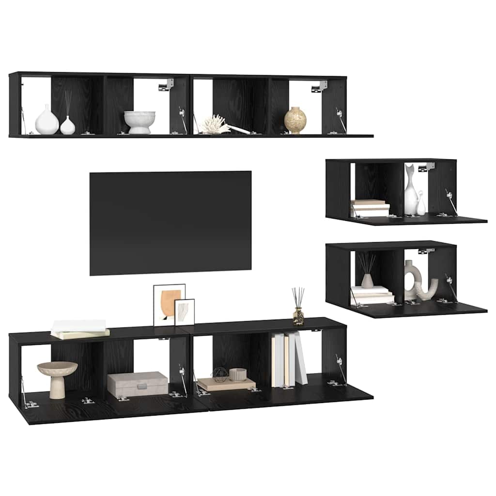 vidaXL Conjunto de mueble de TV 6 pcs Roble Negro Madera contrachapada - Image 3