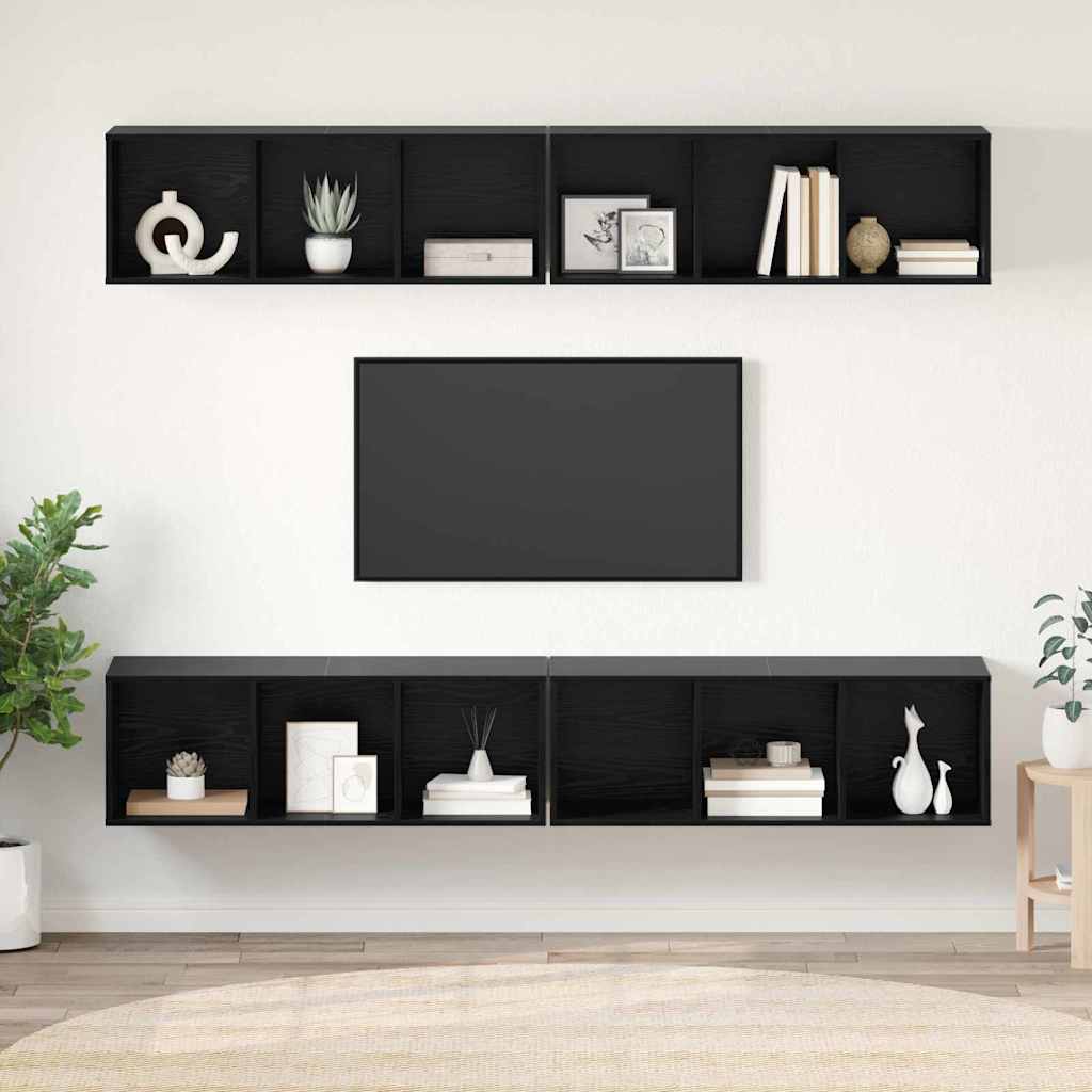 vidaXL Conjunto de mueble de TV 4 pcs Roble Negro 37 x 37 x 107,5 cm