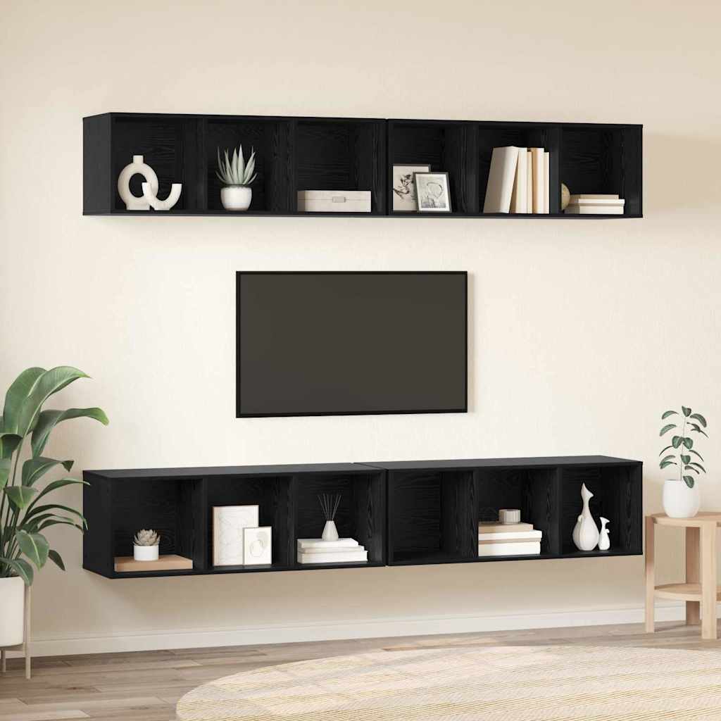 vidaXL Conjunto de mueble de TV 4 pcs Roble Negro 37 x 37 x 107,5 cm - Image 4