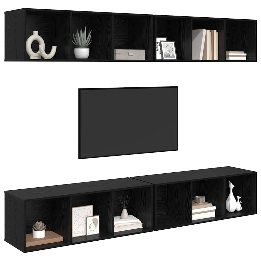 vidaXL Conjunto de mueble de TV 4 pcs Roble Negro 37 x 37 x 107,5 cm - Image 3
