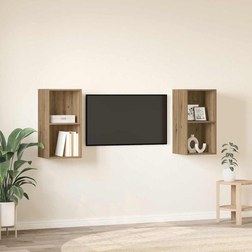 vidaXL Conjunto de mueble de TV 2 pcs Roble artesanal 37 x 37 x 72 cm - Image 4