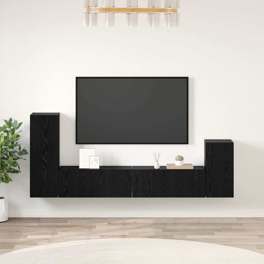 vidaXL Mueble de TV de Pared 3 pcs Roble Negro Madera de ingeniería
