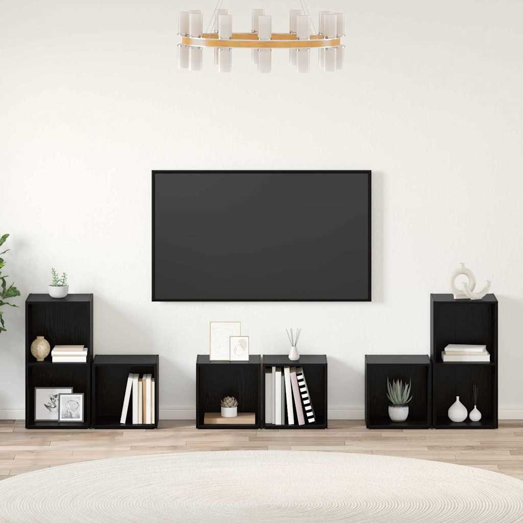 vidaXL Conjunto de mueble de TV 6 pcs Roble Negro Madera contrachapada - Image 4