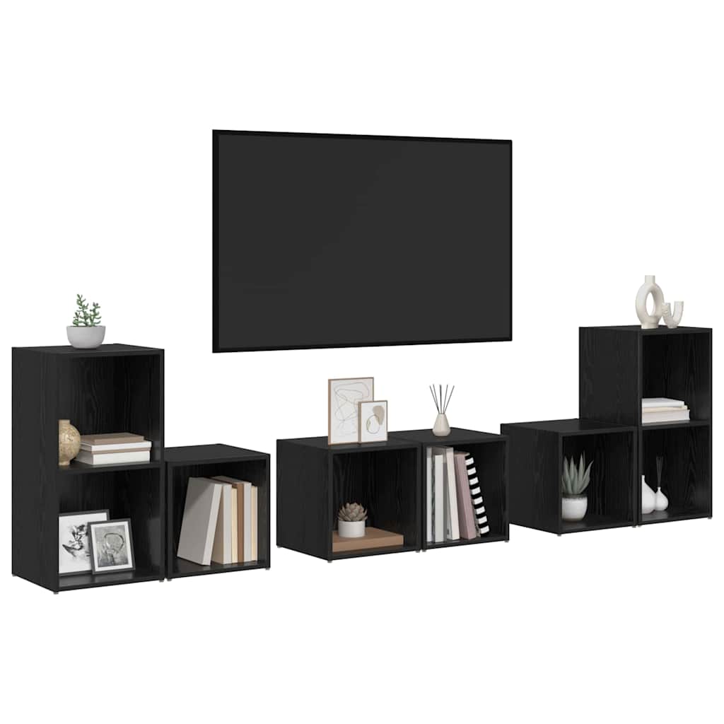 vidaXL Conjunto de mueble de TV 6 pcs Roble Negro Madera contrachapada - Image 3