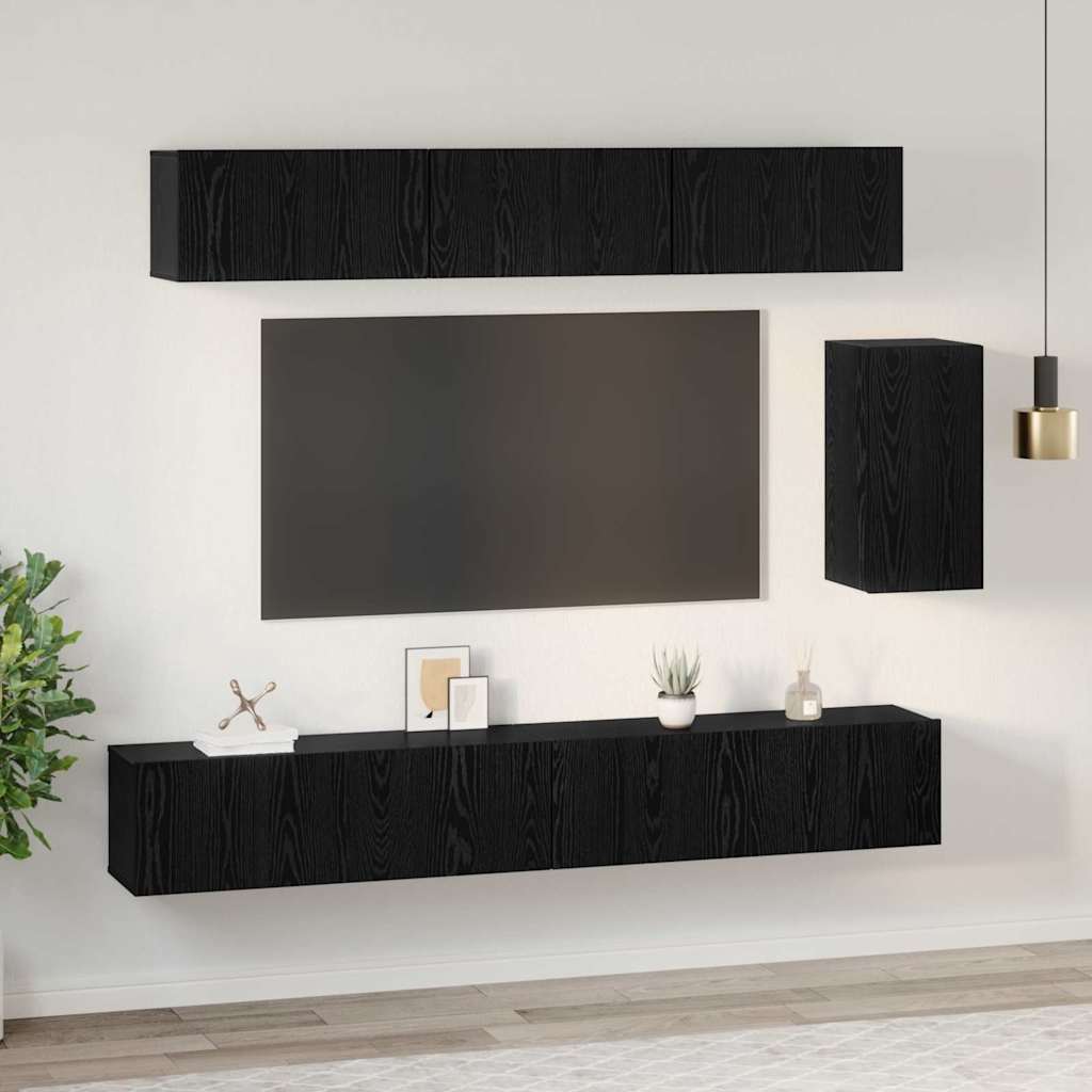 vidaXL Conjunto de mueble de TV 6 pcs Roble Negro Madera de ingeniería - Image 4