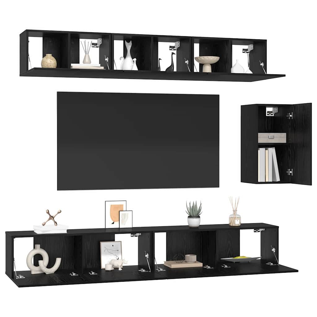 vidaXL Conjunto de mueble de TV 6 pcs Roble Negro Madera de ingeniería - Image 3
