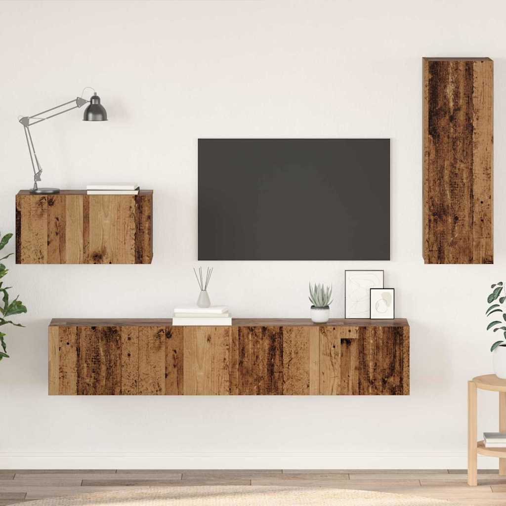 vidaXL Mueble de TV de Pared 4 pcs Madera Vieja Madera contrachapada