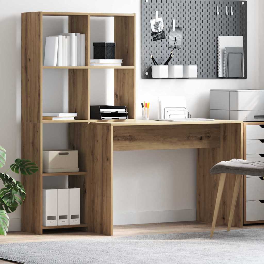 vidaXL Escritorio con estante Roble artesanal 138,5 x 55 x 143 cm