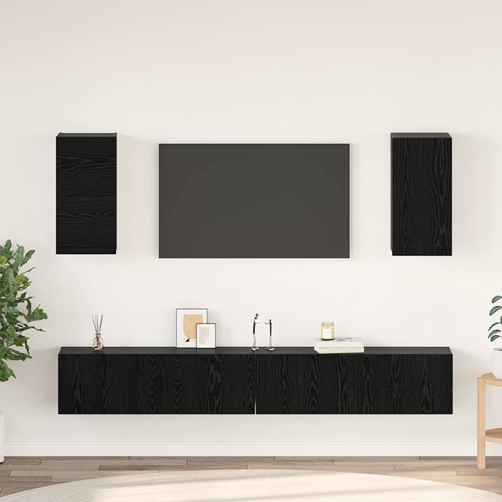 vidaXL Mueble de TV de Pared 3 pcs Roble Negro Madera de ingeniería