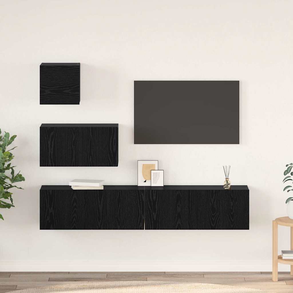 vidaXL Conjunto de mueble de TV 3 pcs Roble Negro Madera de ingeniería