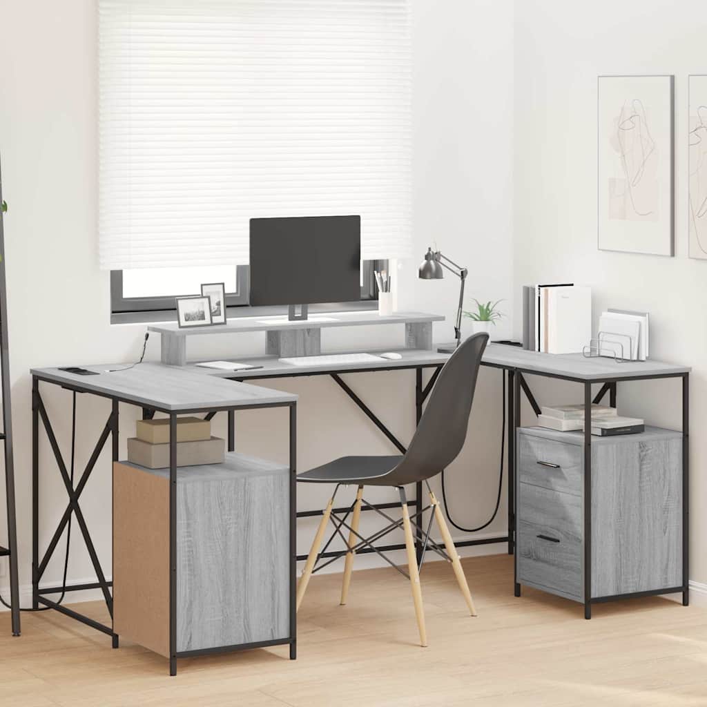vidaXL Escritorio Gris sonoma 182 x 101 x 87.5 cm Madera contrachapada