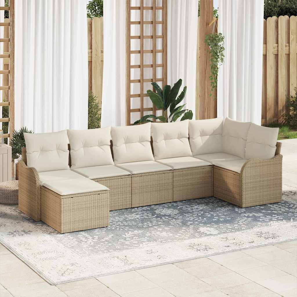 vidaXL Garten-Sofa-Set mit Kissen 7 pcs Beige und Weiß Poly Rattan