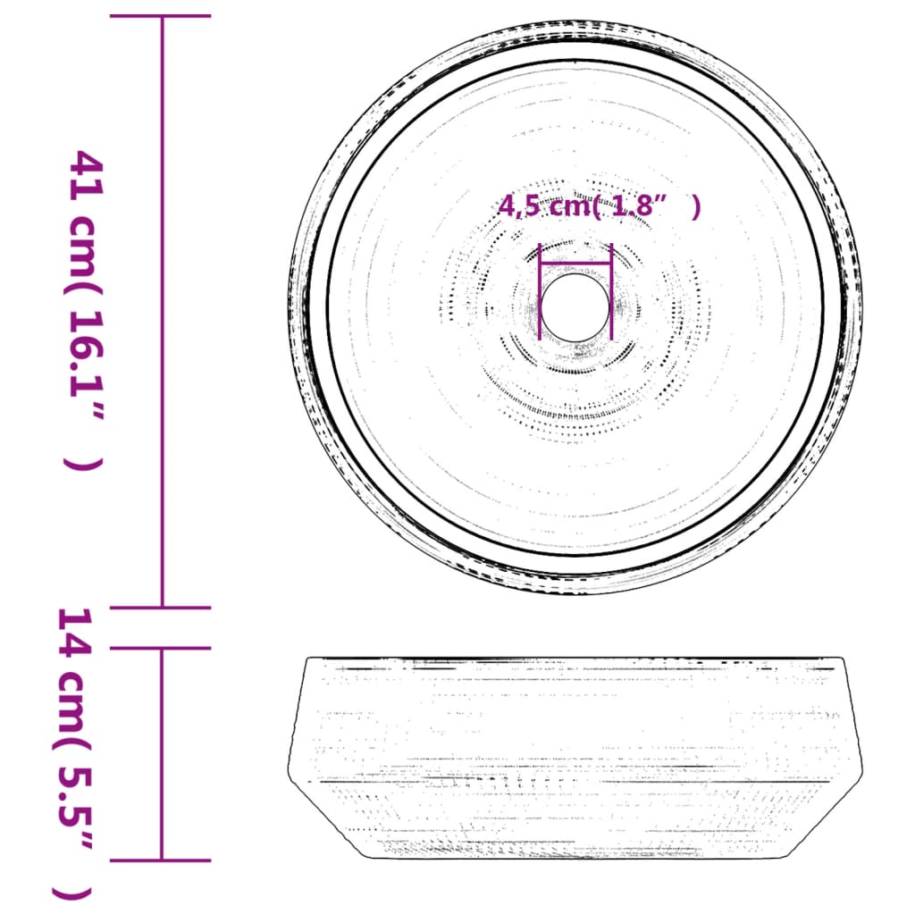 vidaXL Aufsatzwaschbecken Grau Rund Ø41x14 cm Keramik - Image 6