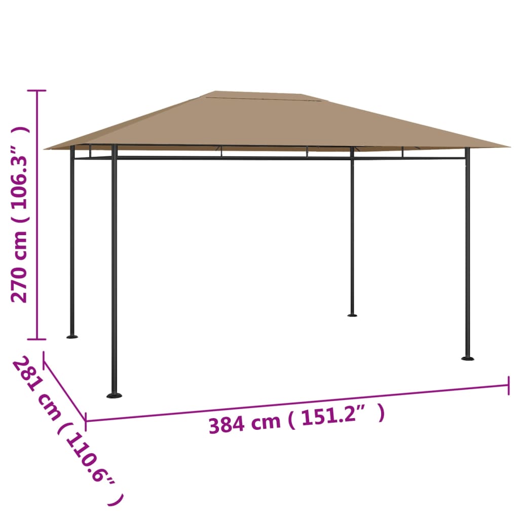 vidaXL Pavillon 384x281x270 cm Taupe 180 g/m² - Image 5
