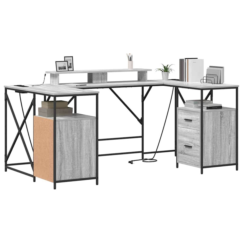 vidaXL Schreibtisch Grau Sonoma 182 x 101 x 87,5 cm Holzwerkstoff - Image 3