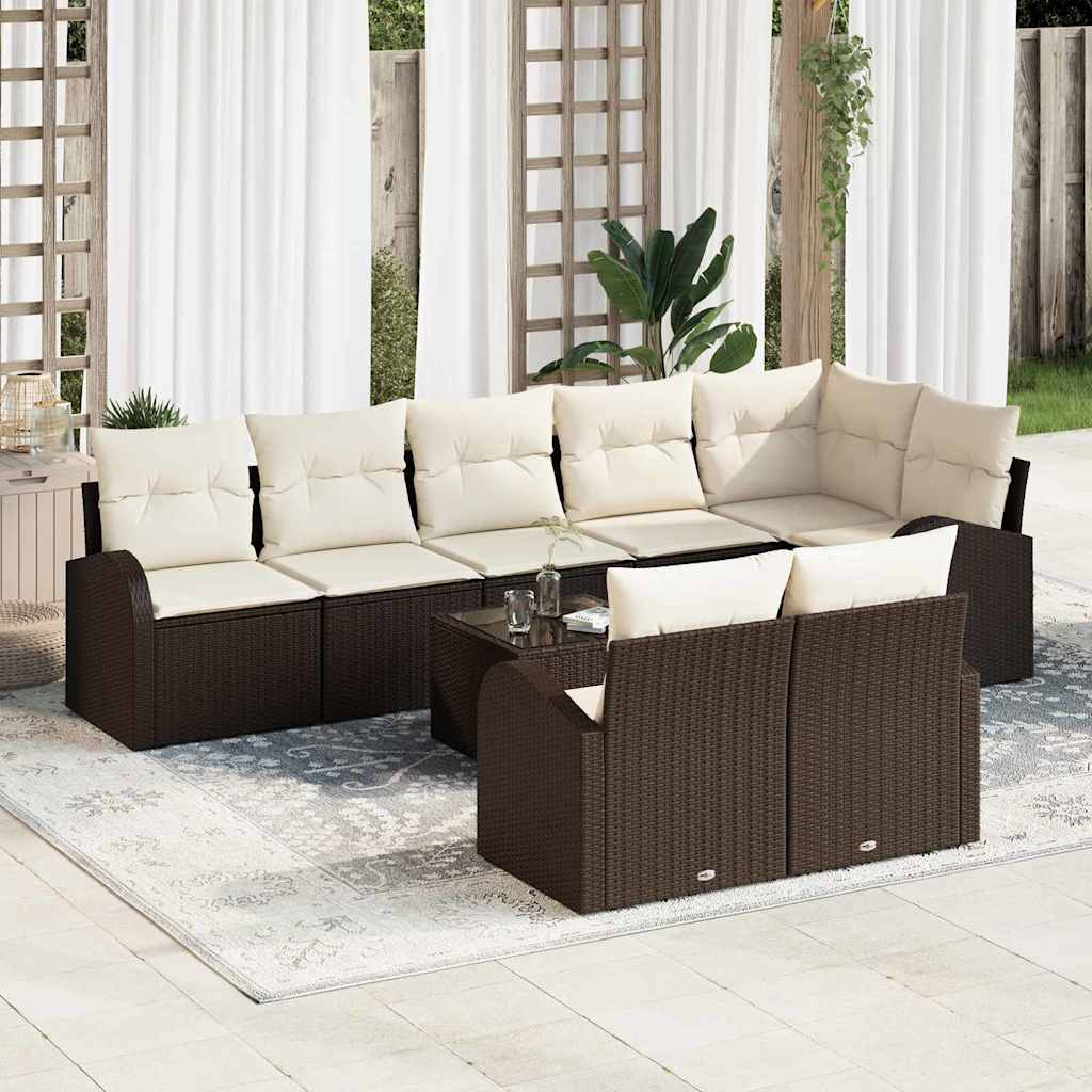 vidaXL Sofa Set mit Kissen 9 pcs Braun und Weiß Poly-Rattan
