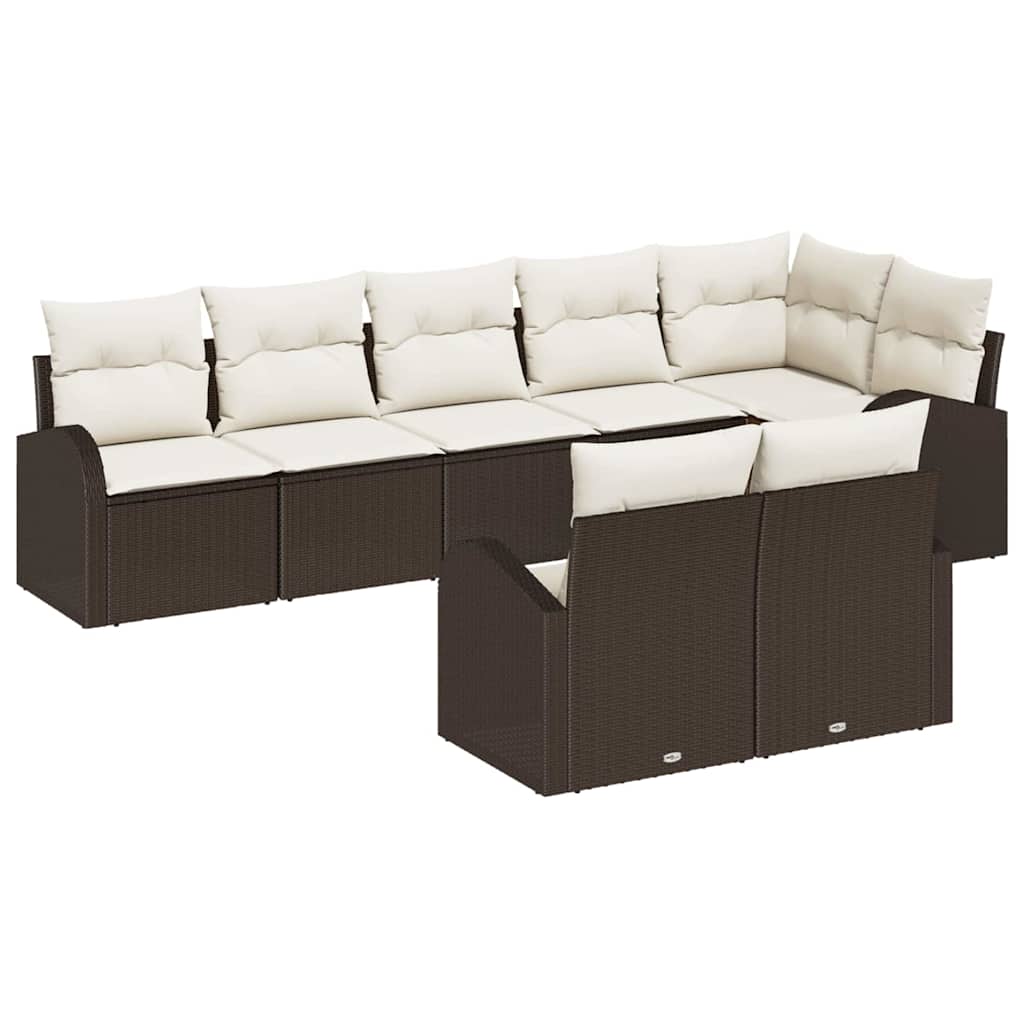 vidaXL Sofa Set mit Kissen 8 pcs Braun und Weiß Poly-Rattan