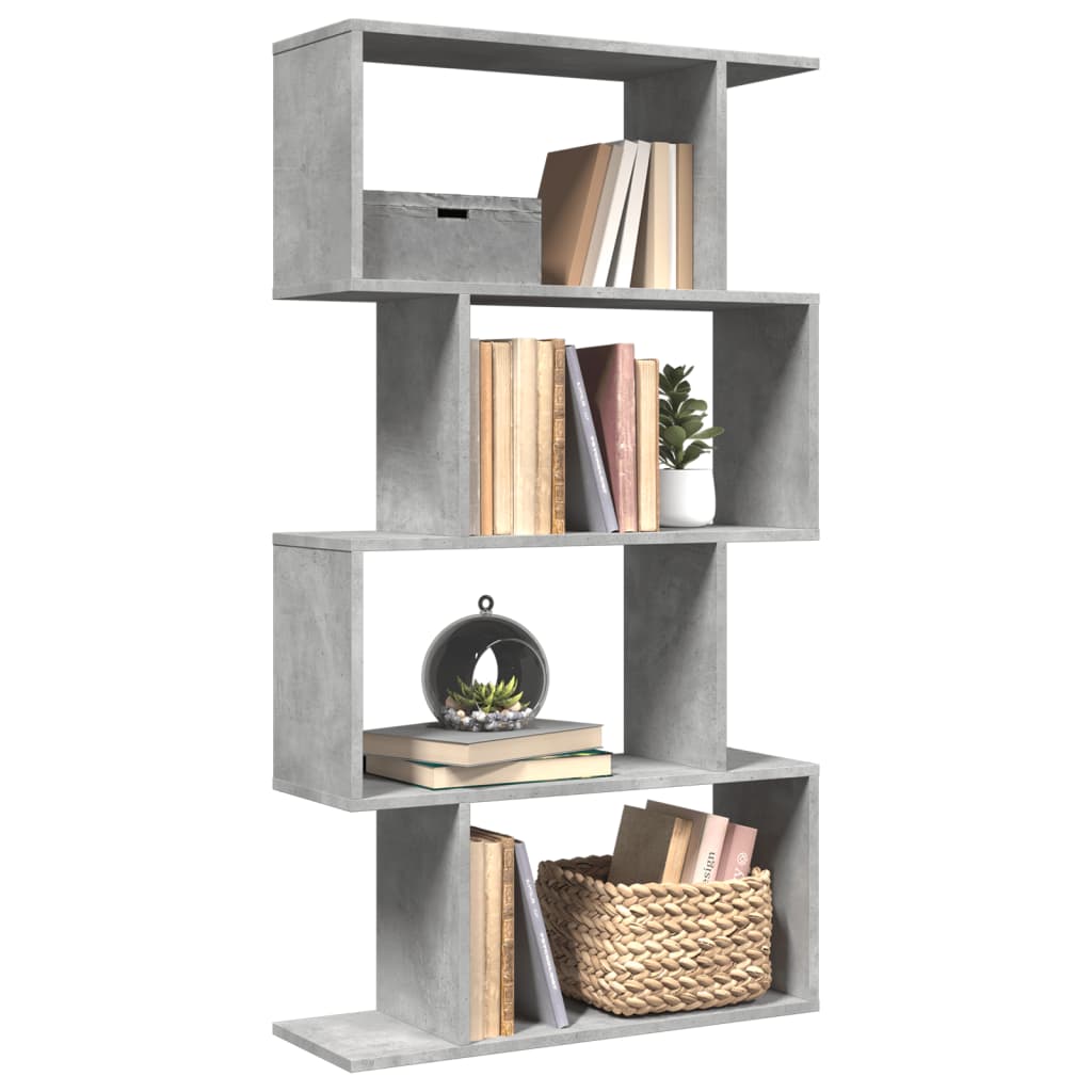 vidaXL Raumteiler-Bücherregal 4 Böden Betongrau 70x24x129 cm
