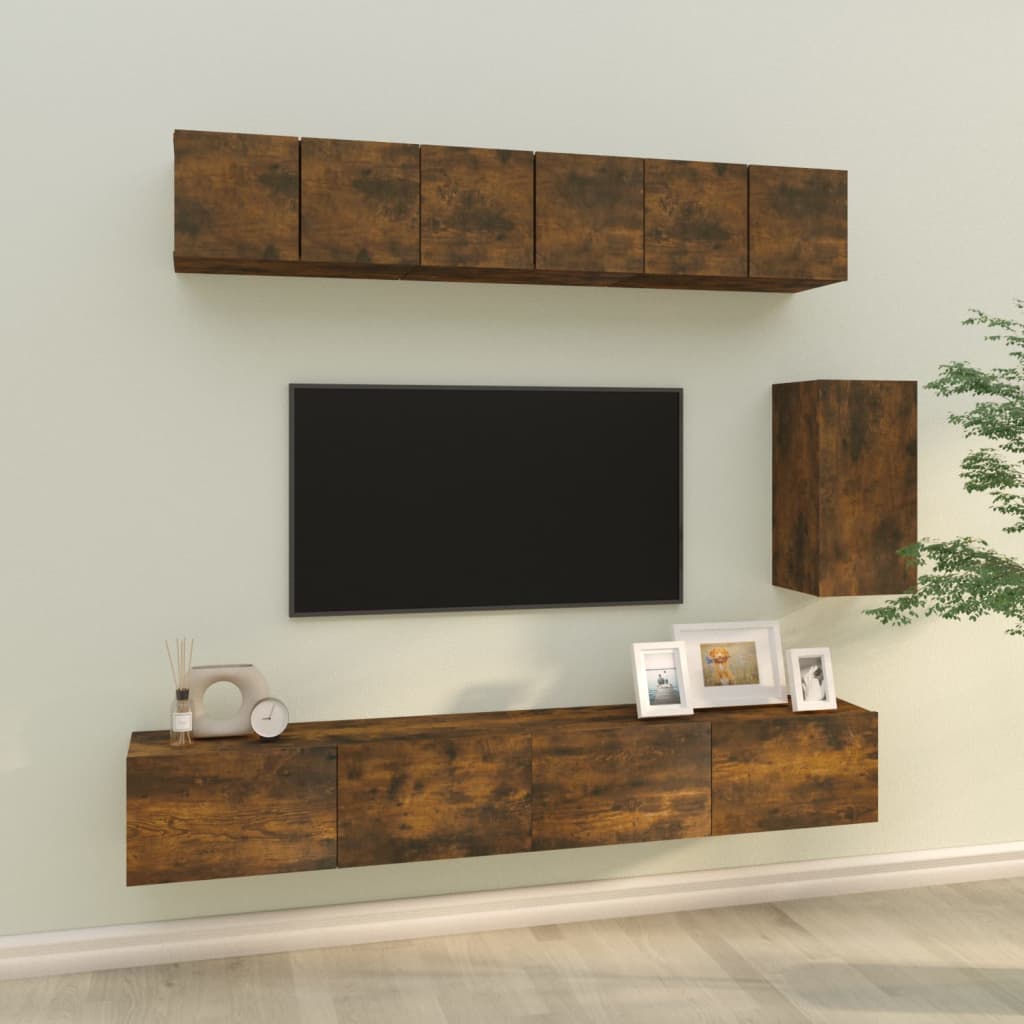 vidaXL Set de muebles de TV 6 pzas madera contrachapada roble ahumado