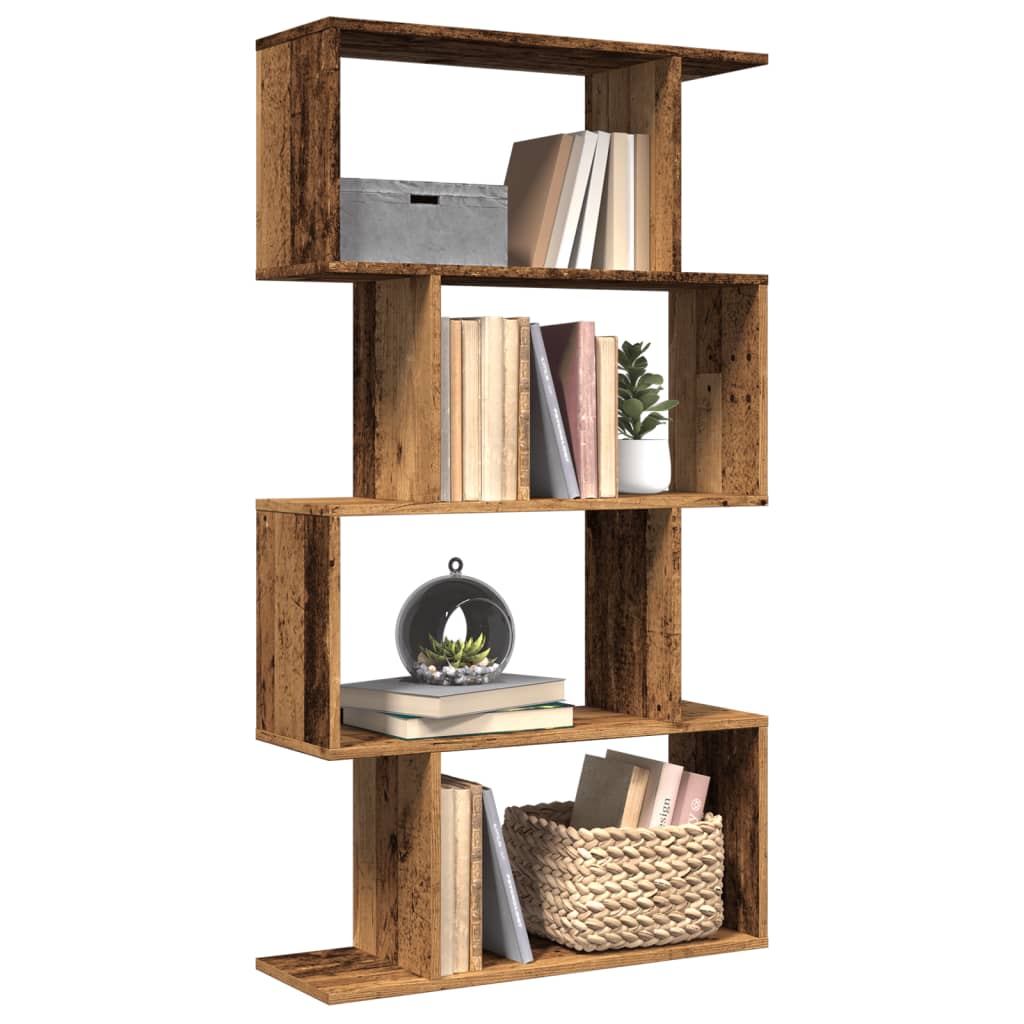 vidaXL Raumteiler-Bücherregal 4 Böden Altholz-Optik 70x24x129 cm