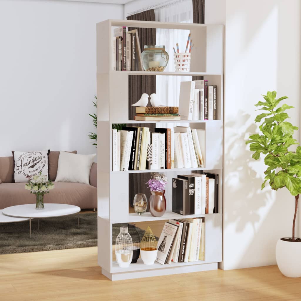 vidaXL Bücherregal/Raumteiler Weiß 80x25x163,5 cm Massivholz Kiefer