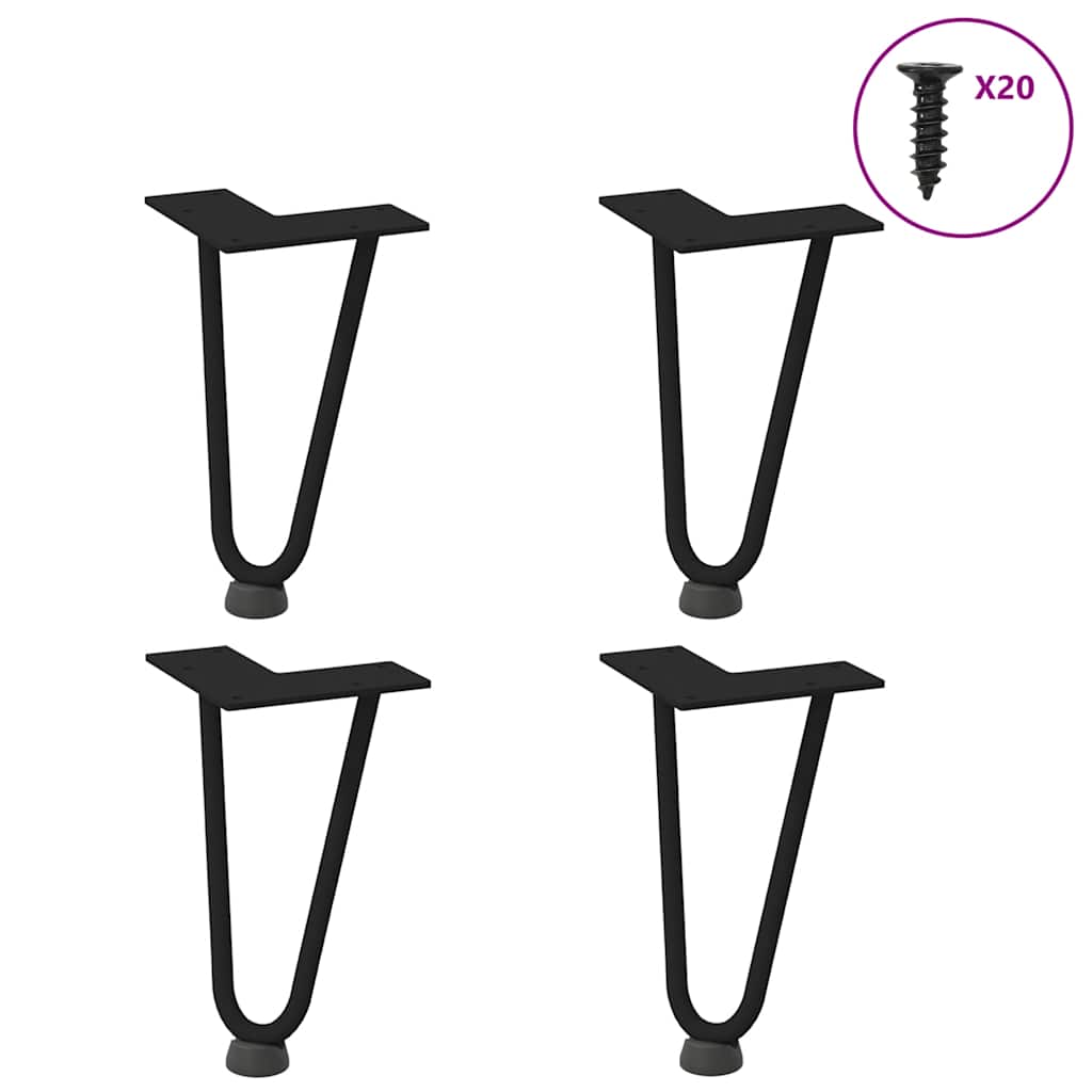 vidaXL Patas de horquilla para mesa de centro (4 unidades), color negro, 20 cm, acero macizo