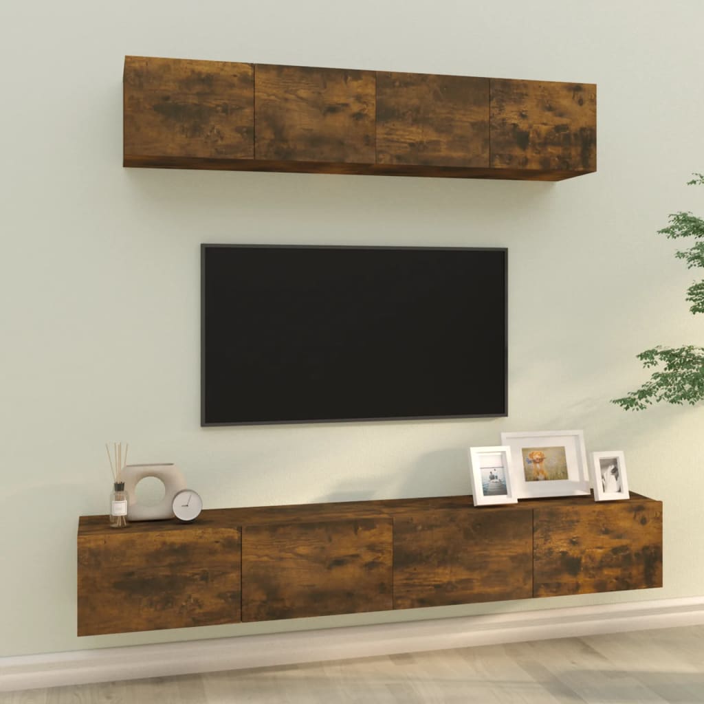 vidaXL Set de muebles de TV 4 pzas madera contrachapada roble ahumado