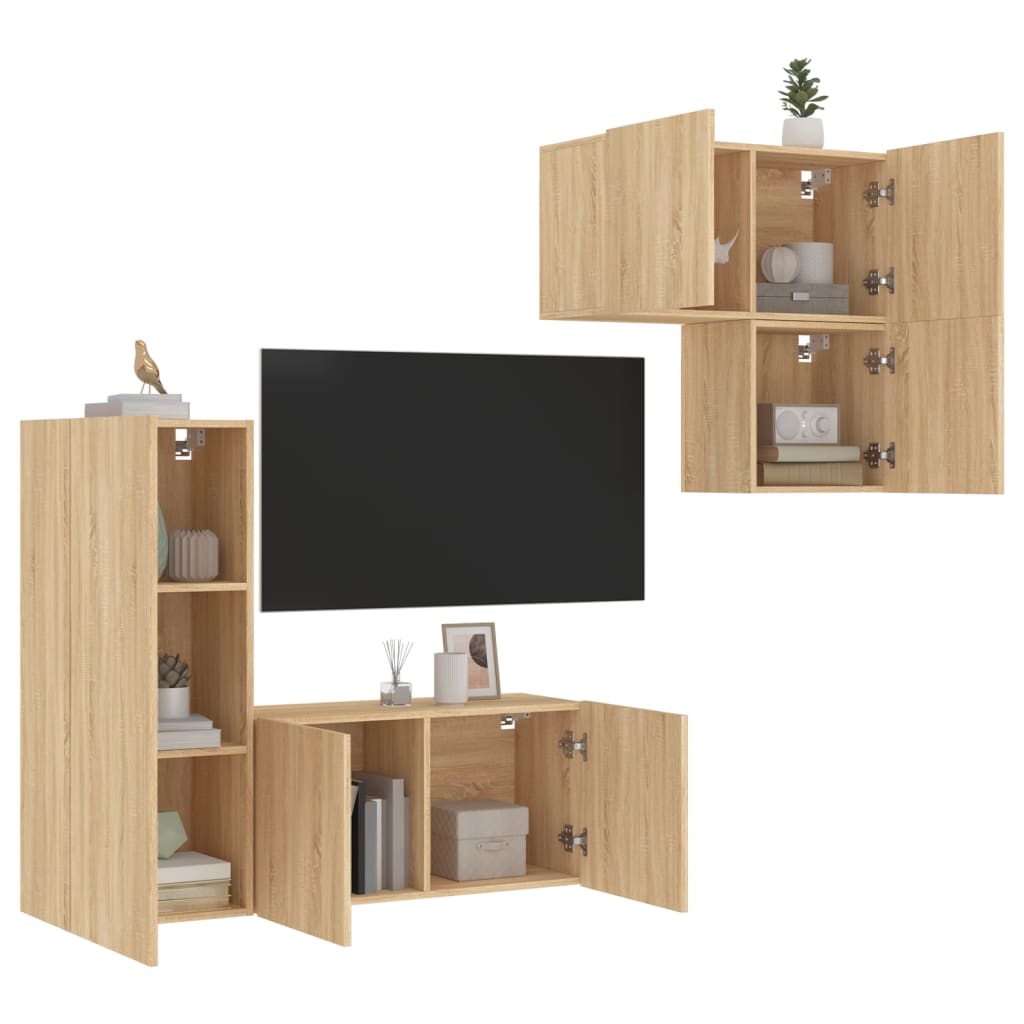 vidaXL Unités murales TV 4 pcs chêne sonoma bois d'ingénierie