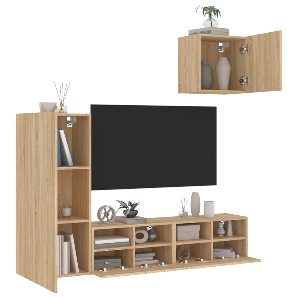 vidaXL Muebles de TV de pared 4 pzas madera de ingeniería roble Sonoma