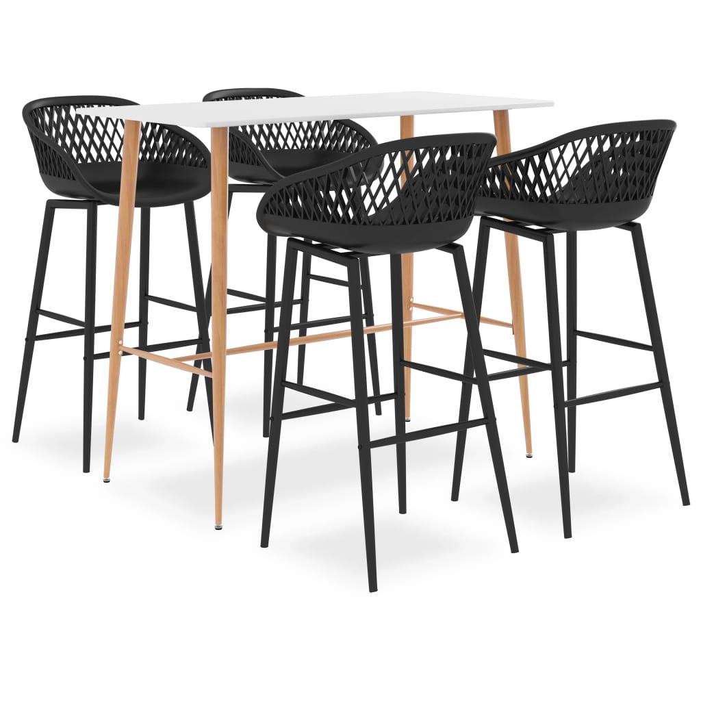 vidaXL Mesa alta y taburetes de bar 5 piezas blanco y negro