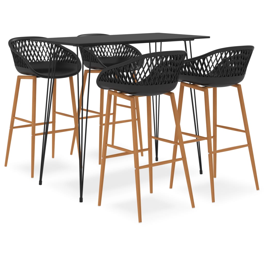 vidaXL Mesa alta y taburetes de bar 5 piezas negro