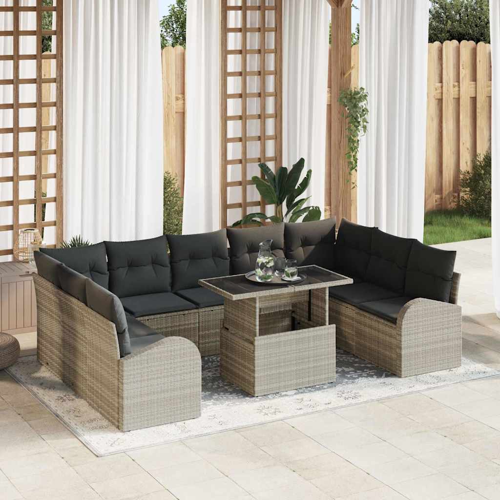 vidaXL Sofa Set mit Kissen 10 pcs Hellgrau und Grau Poly-Rattan