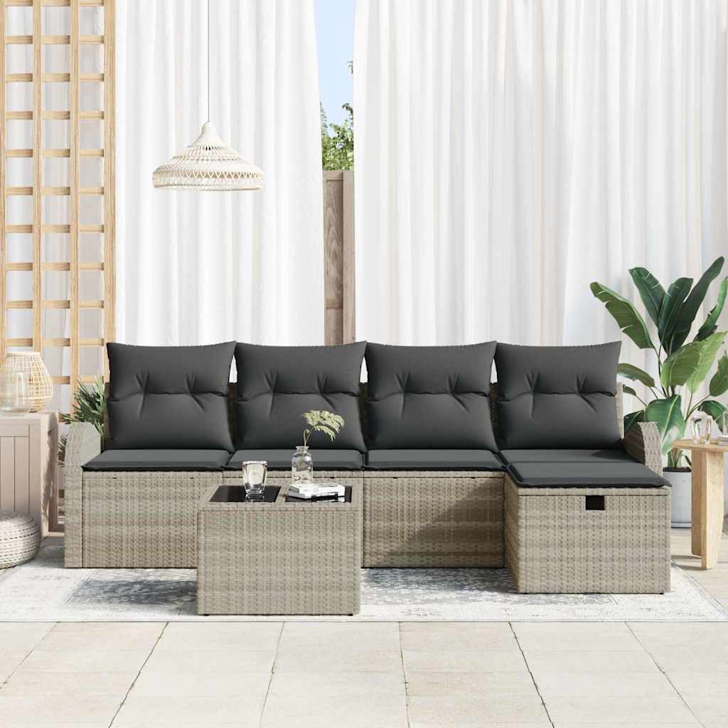 vidaXL Sofa Set mit Kissen mit Speicher 6 pcs Hellgrau Poly-Rattan