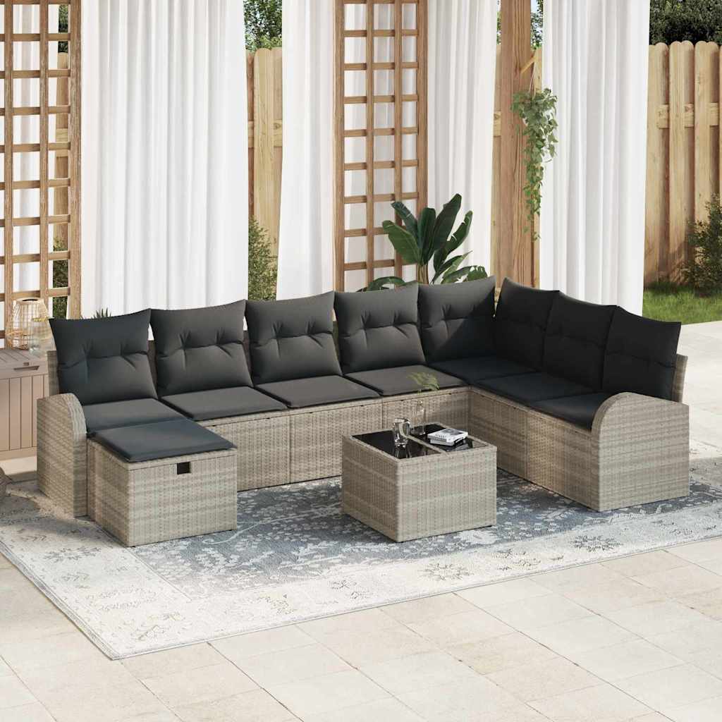 vidaXL Sofa Set mit Kissen mit Speicher Hellgrau Poly-Rattan